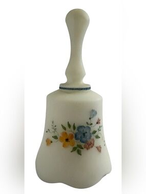 Fenton Hand Painted Vintage White Satin Art Glass Bell